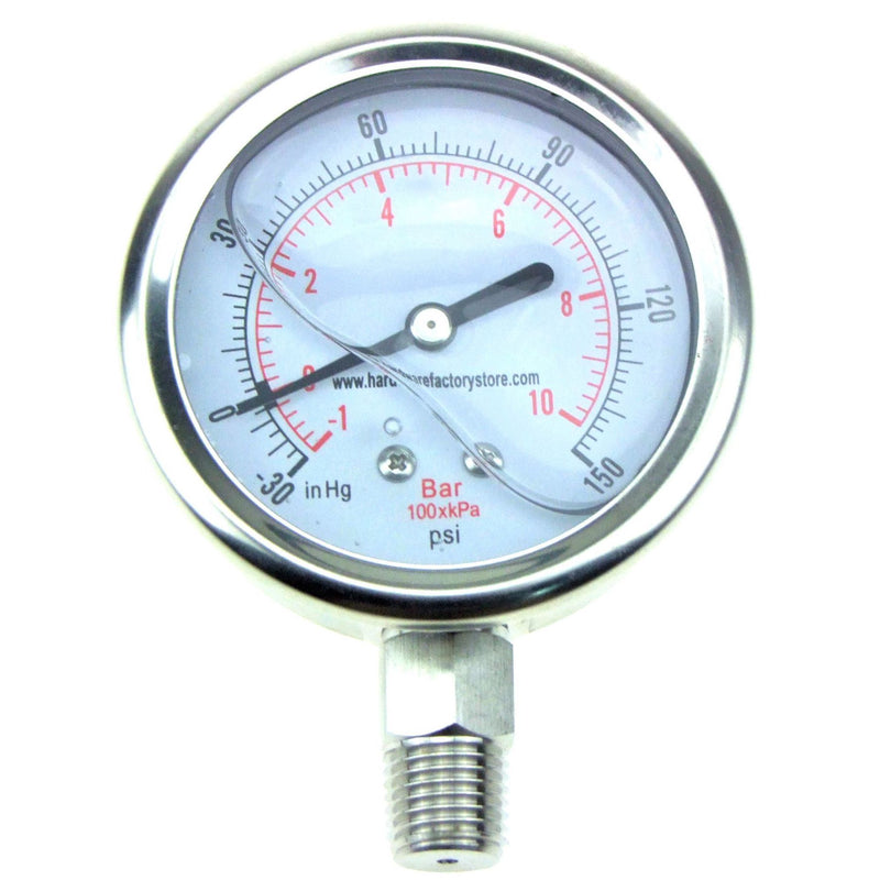 Dual Scale Vacuum Pressure Gauge, 2.5", -30 HG-150 PSI