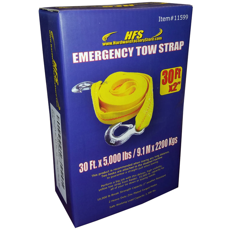 4.5 Ton 2 Inch x 30 Ft. Polyester Tow Strap Rope 2 Hooks 9000lb Towing Recovery