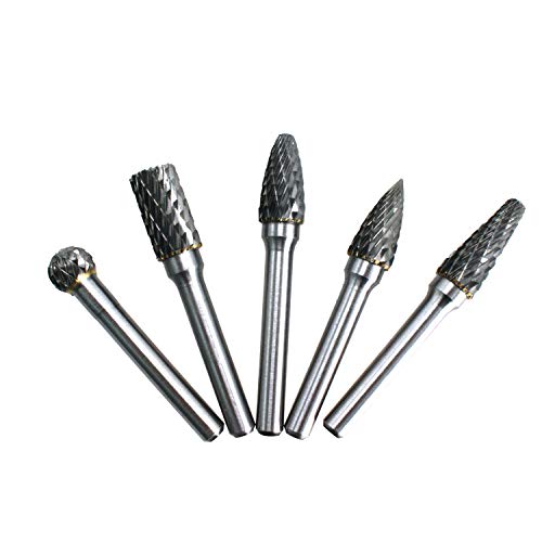 HFS (R) 5pcs Head Tungsten Carbide 10mm Rotary Point Burrs Die Grander with 6mm Shank Cutter Bit Set