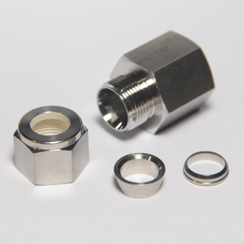 Compression Tube Fitting 1/2" Tube OD x 1/2" NPT Female Connector 316 Stainless Steel