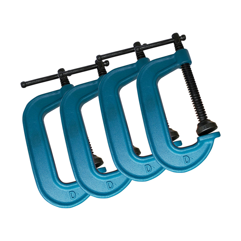 4PC/PAK C Clamps Set, C Clamps, Up To 4-Inch Jaw Opening, 2-1/4 Inch Throat Depth
