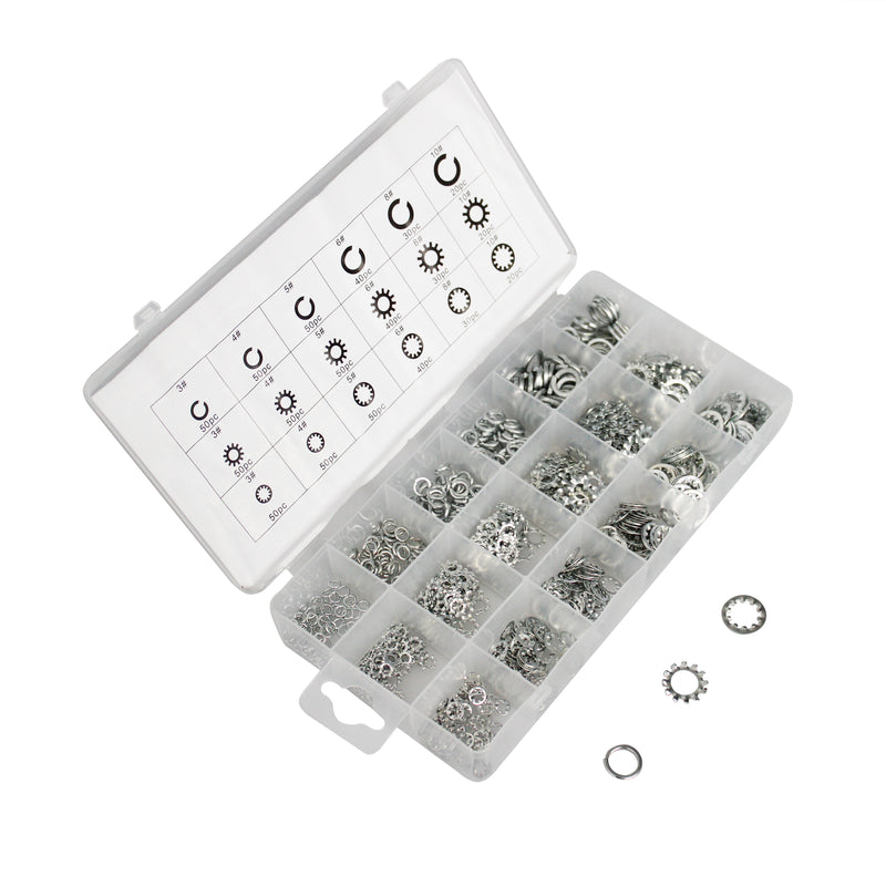 Lock Washer 720-Piece Assortment Kit – Metric 6mm, 8mm, 10mm and SAE 1/4in, 5/16in, 3/8in Star and Split Washers