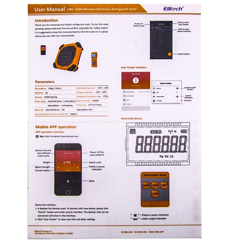 Hardware Factory Store Inc - Elitech LMC-210A Electronic Wireless Refrigerant Scale 150KG/330lbs - [variant_title]