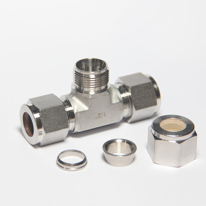 Compression Fitting Tee 1/2" x 1/2" x 1/2" Tube OD Stainless Steel 316