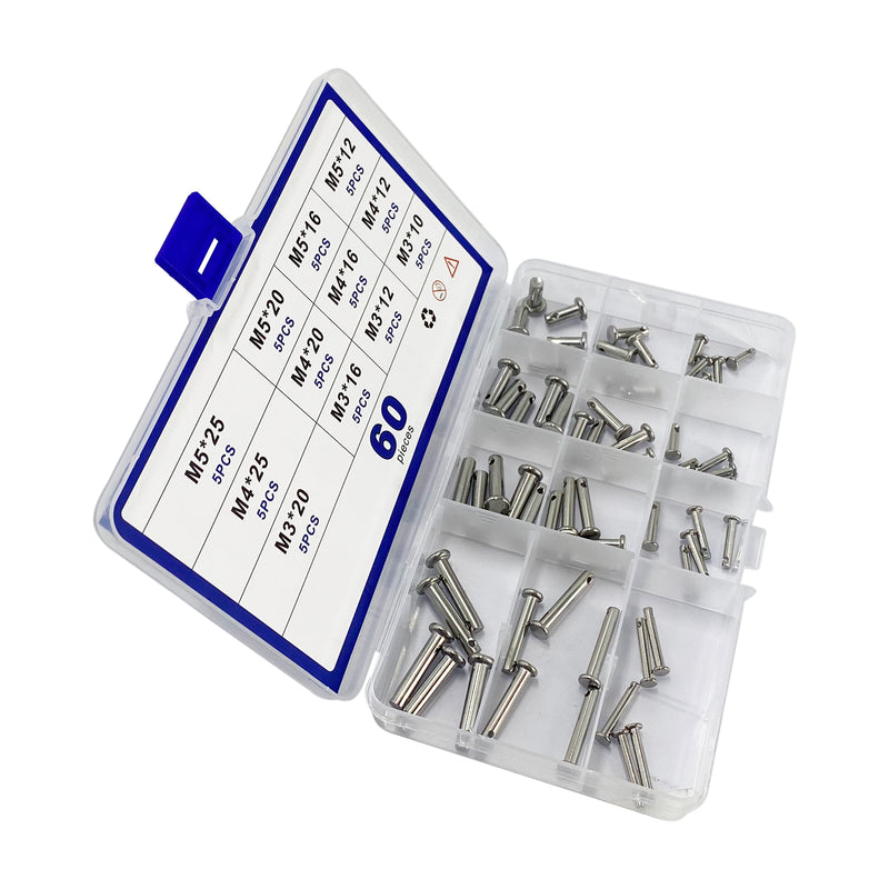 60PCS M3 / M4 / M5 12 Species Stainless Clevis Pin Flat Head Pin