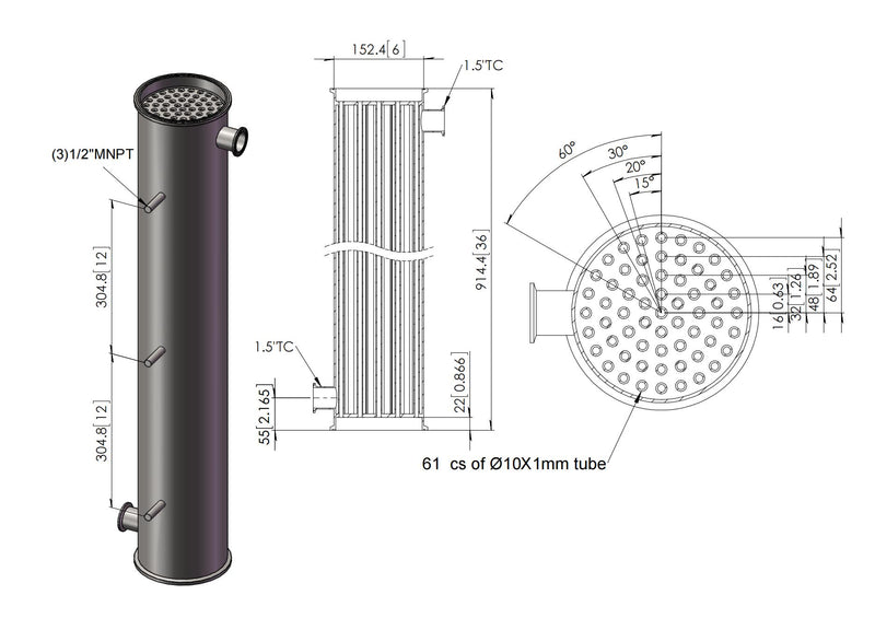 Tri-Clamp Tube In Shell Heat Exchanger Condenser Dephlegmator Reflux