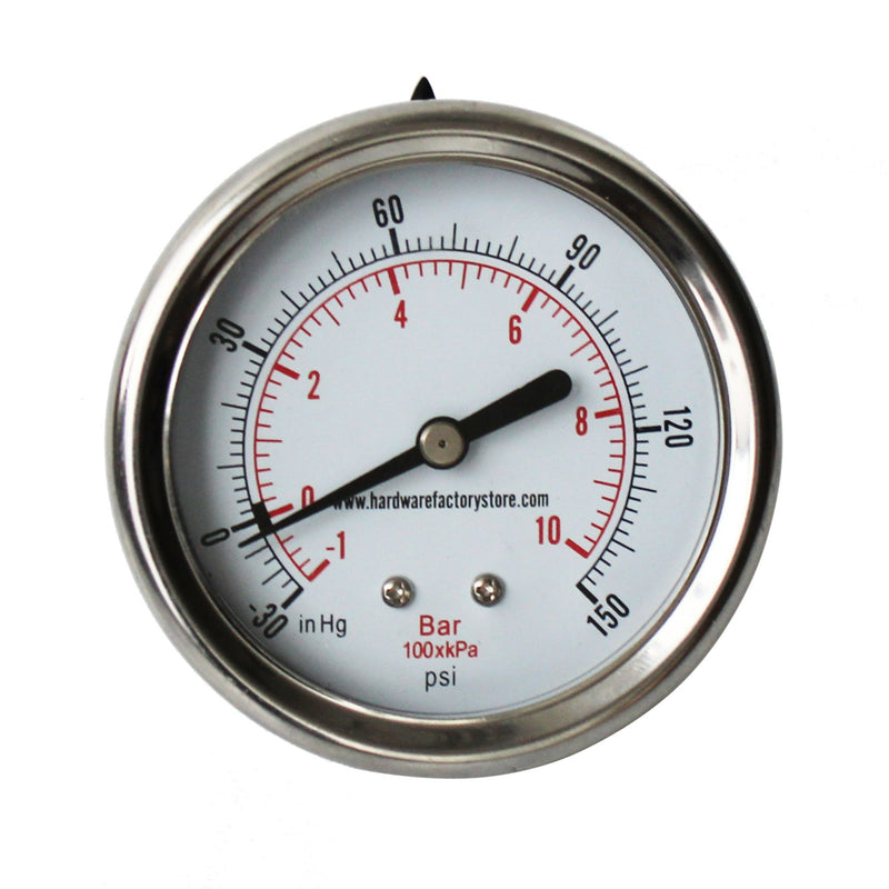 Dual Scale Pressure Gauge 2.5",  -30 HG-150 PSI, 1/4" MNPT Thread