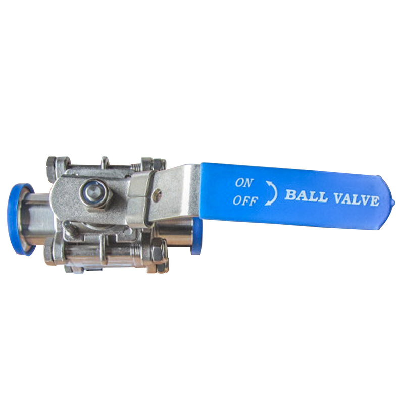 Three Piece Ball Valve Tri Clamp PTFE Lines Stainless Steel 304