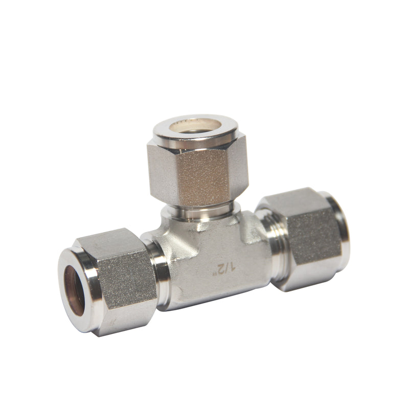 Compression Fitting Tee 1/2" x 1/2" x 1/2" Tube OD Stainless Steel 316