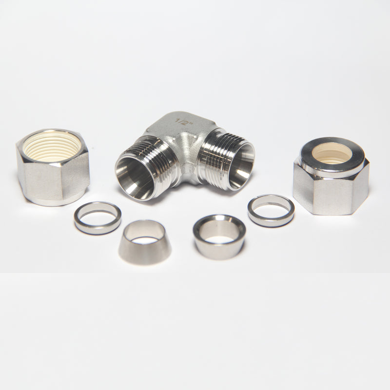 Compression Tube Fitting 90 Degree Elbow 1/2" Tube OD x 1/2" Tube OD Stainless Steel 316