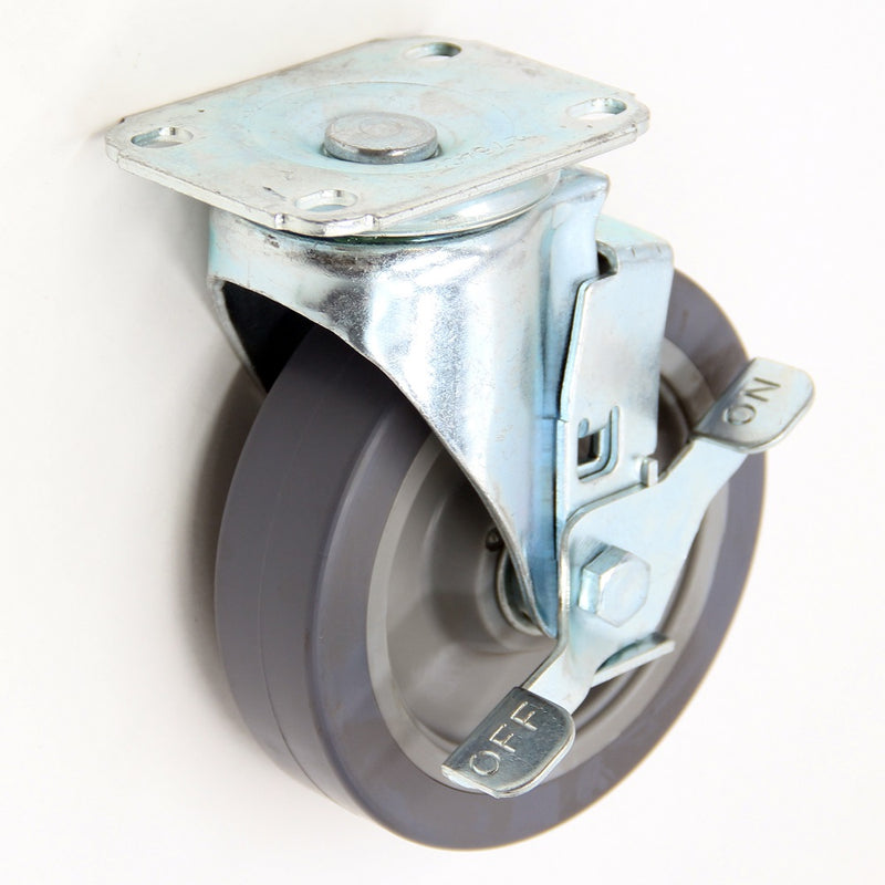 Caster 5" x 1-1/4" Plate Swivel with Brake Polypropylene Hub Wheel