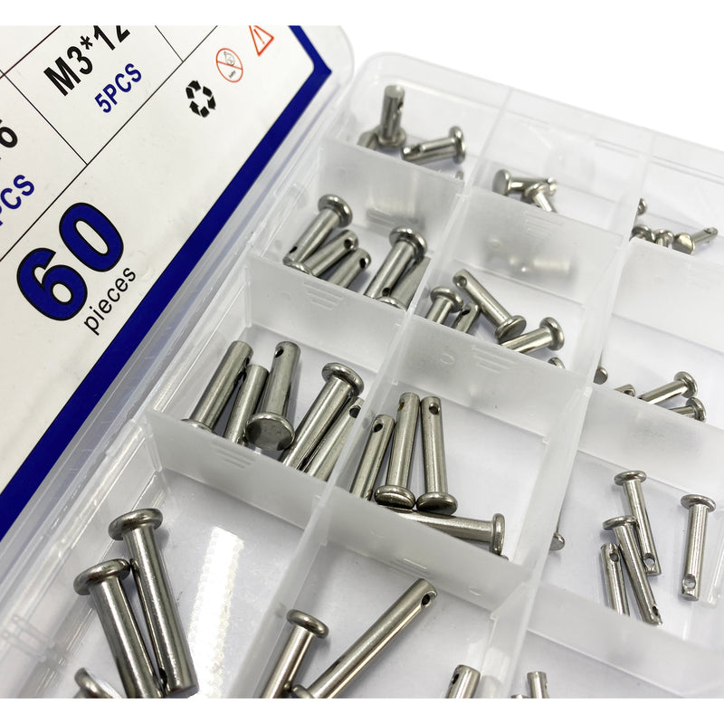 60PCS M3 / M4 / M5 12 Species Stainless Clevis Pin Flat Head Pin