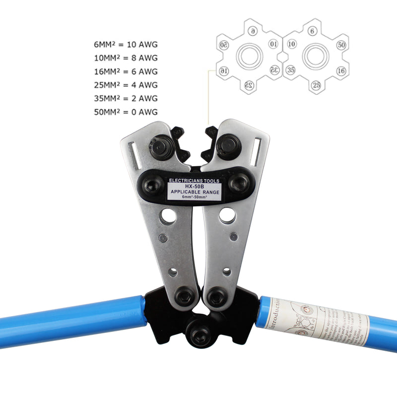 Wire Terminal Crimping Tool Cable Lug Crimper Electrician Connector Hand Plier (10, 8, 6, 4, 2, 1/0 AWG Settings)