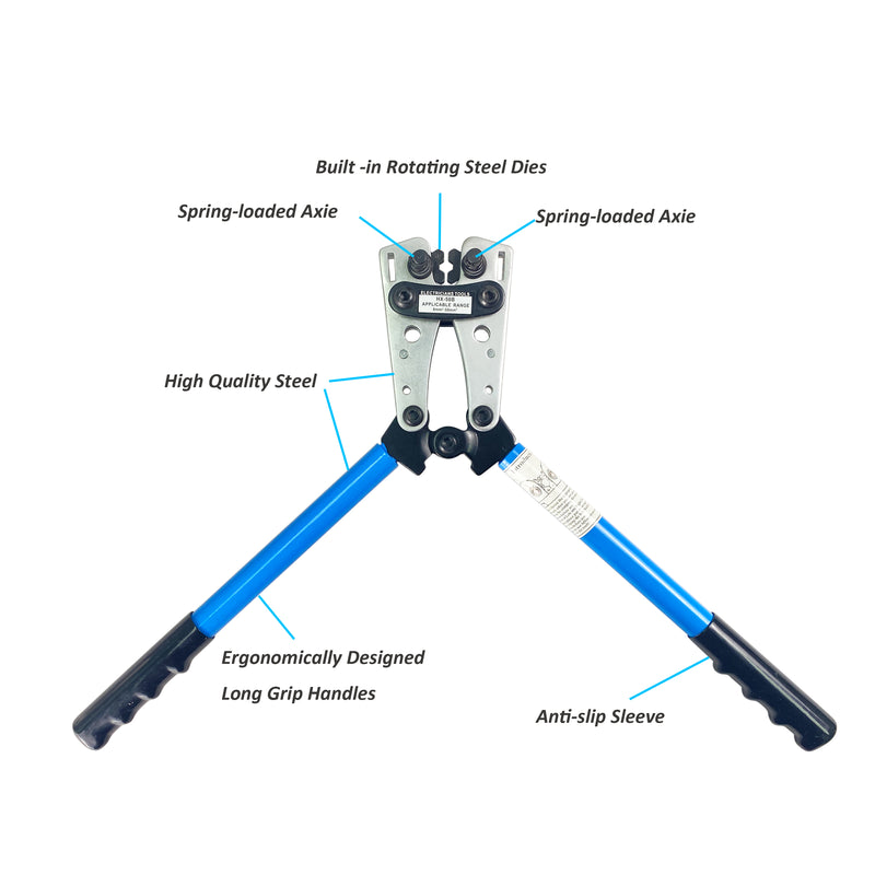 Wire Terminal Crimping Tool Cable Lug Crimper Electrician Connector Hand Plier (10, 8, 6, 4, 2, 1/0 AWG Settings)