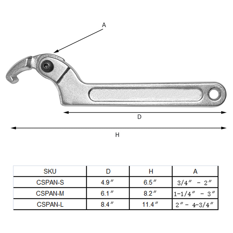 C Spanner Tool Adjustable Hook Wrench Chrome Vanadium