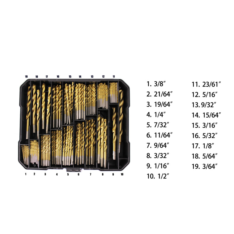 230PC Titanium Drill Bit Set for Metal/ Wood-Coated HSS 3/64" up to 1/2"