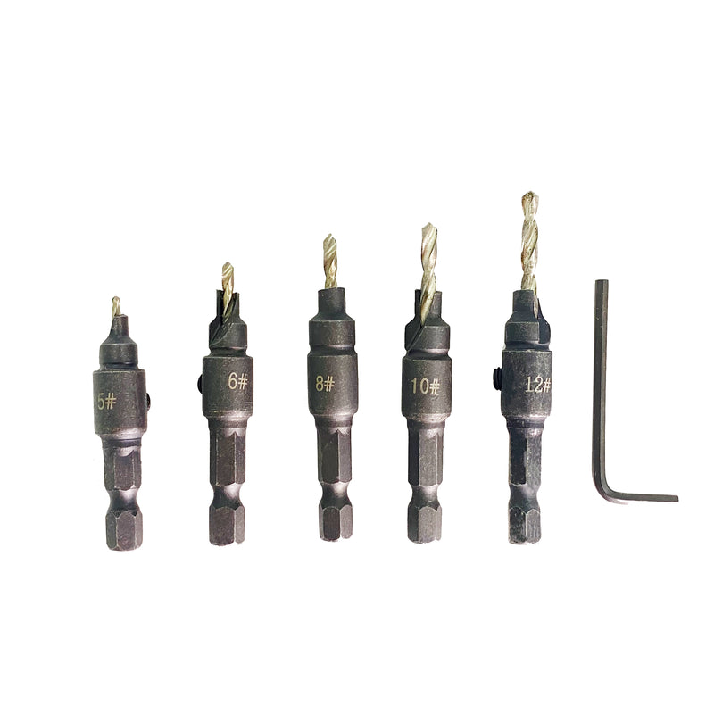 Quick-Change 5-Pc. Countersink Drill Bit Set with Case.