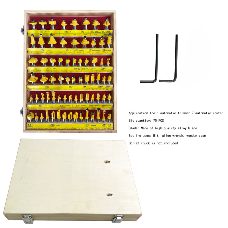 70PCS 1/2 Inch Shank Router Bit Set Door Window Bites with Tungsten Carbide Tips