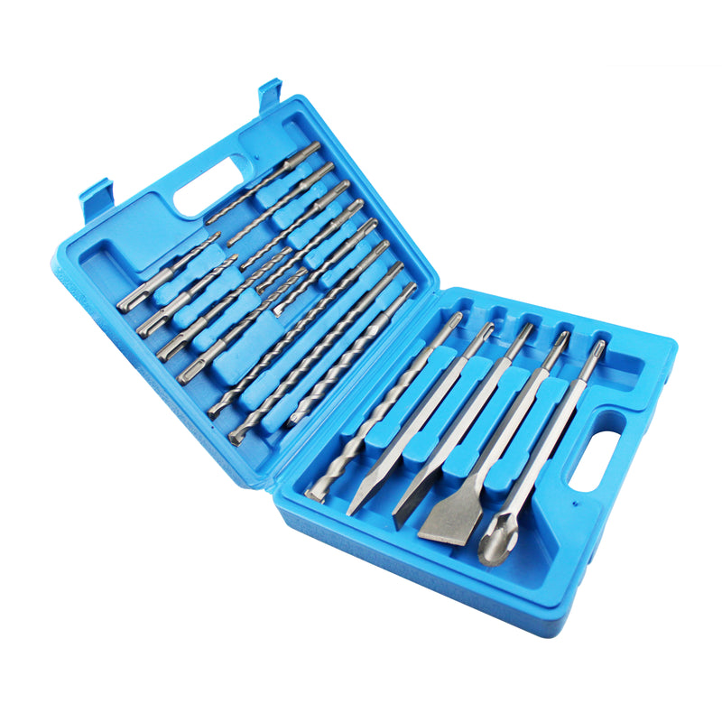 17PCS Rotary Hammer Drill Bits Set & Chisels- SDS PLUS Concrete Masonry Hole Tool 17pcs with Storage Case