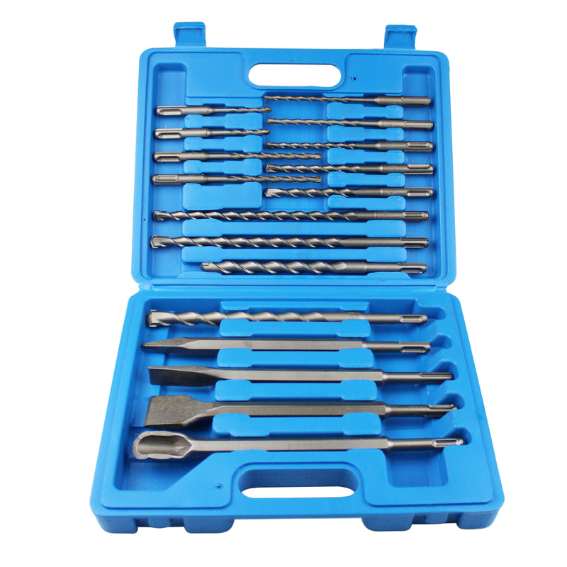 17PCS Rotary Hammer Drill Bits Set & Chisels- SDS PLUS Concrete Masonry Hole Tool 17pcs with Storage Case