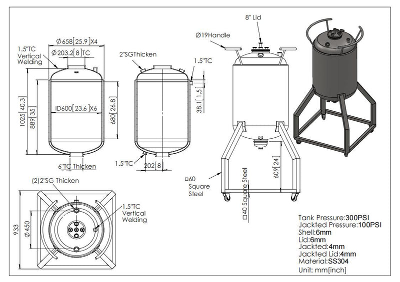 300 L, (350 lbs. Refrigerant), Jacketed Reactor