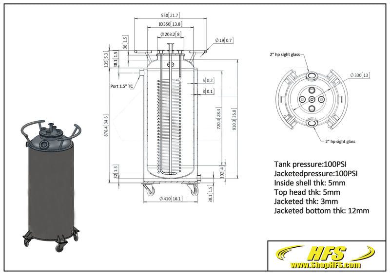 90 L, (100 lbs. Refrigerant), Jacketed Storage Vessel With Condenser