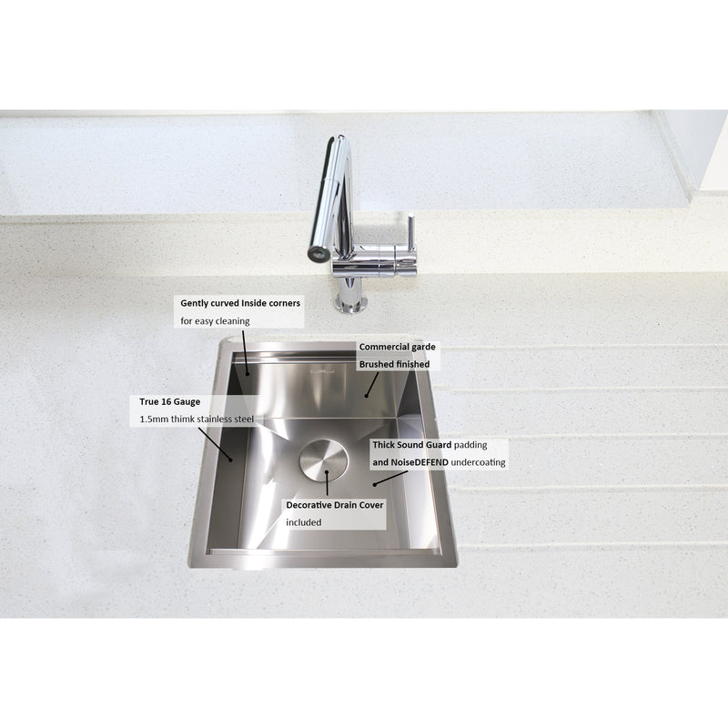 17X19X10.5IN Undermount 16 Gauge Tight Radius Stainless Steel Kitchen Sink