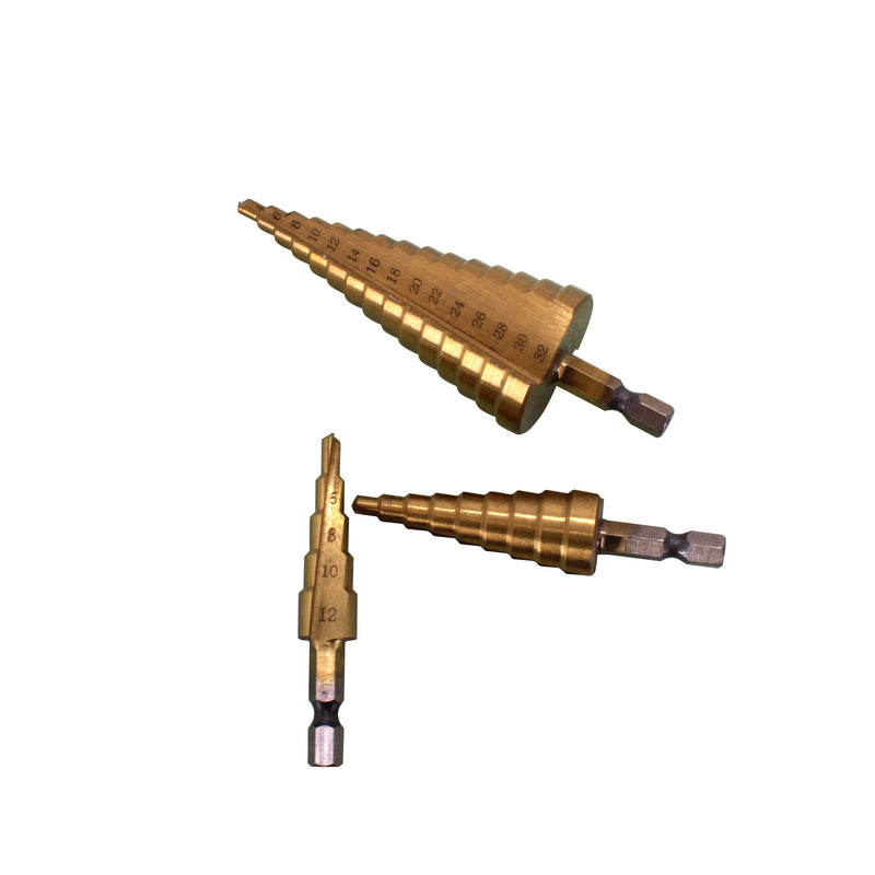 3PCS HSS Step Bits, High Speed Steel Step Drill Bits Set (4-12mm, 4-20mm and 4-32 mm) Cone Drill Bits Hole Cutter for Wood, Stainless Steel, Sheet Metal