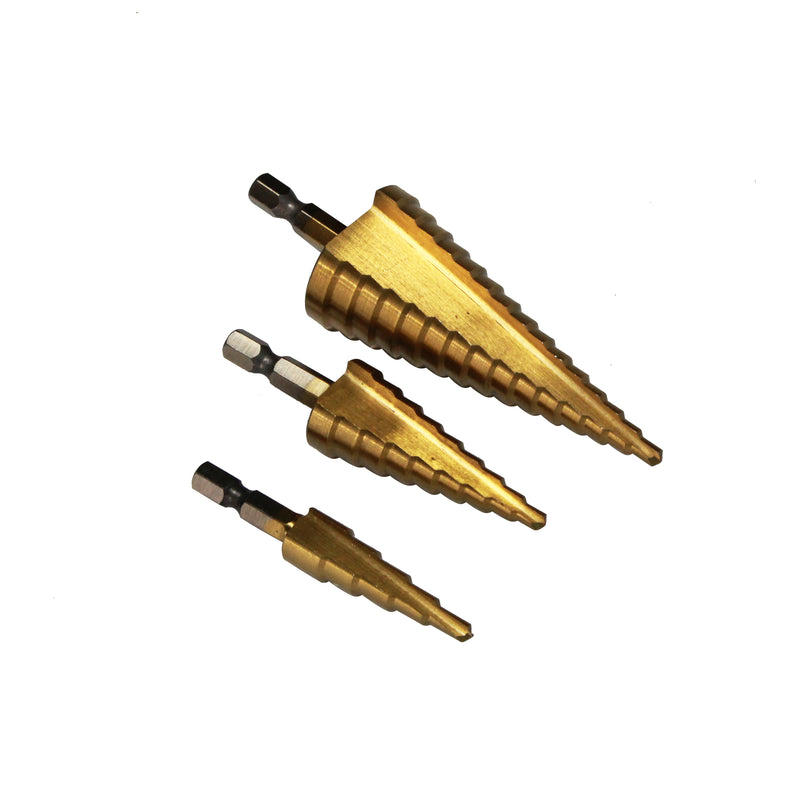 3PCS HSS Step Bits, High Speed Steel Step Drill Bits Set (4-12mm, 4-20mm and 4-32 mm) Cone Drill Bits Hole Cutter for Wood, Stainless Steel, Sheet Metal