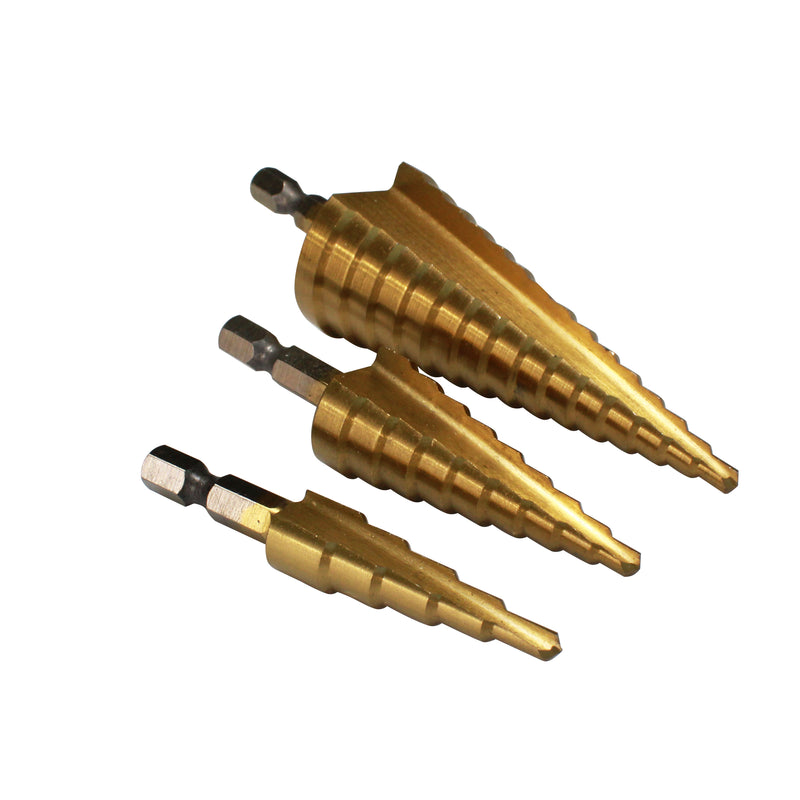 3PCS HSS Step Bits, High Speed Steel Step Drill Bits Set (4-12mm, 4-20mm and 4-32 mm) Cone Drill Bits Hole Cutter for Wood, Stainless Steel, Sheet Metal