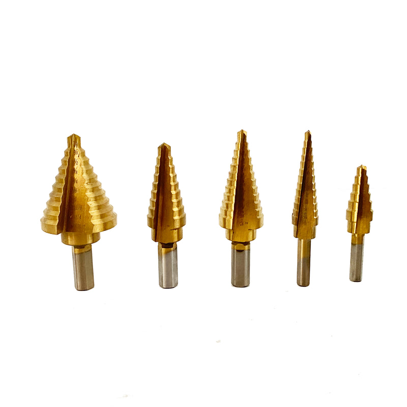 Titanium Step Drill Bit Set & Automatic Center Punch, High-Speed Steel, 6 PCS Hex Shank Pagoda, Totally 50 Sizes, Double Cutting Blades, Aluminum Case Included