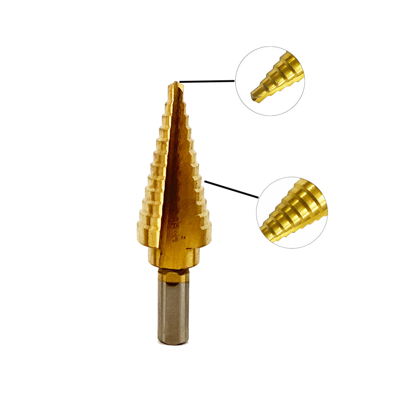 Titanium Step Drill Bit Set & Automatic Center Punch, High-Speed Steel, 6 PCS Hex Shank Pagoda, Totally 50 Sizes, Double Cutting Blades, Aluminum Case Included