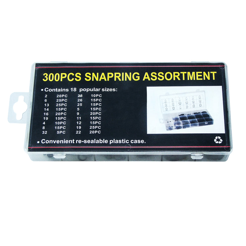 Snap Ring Assortment, 300 Count | 18 Sizes (1/8" - 1-1/4") | Hardened Steel
