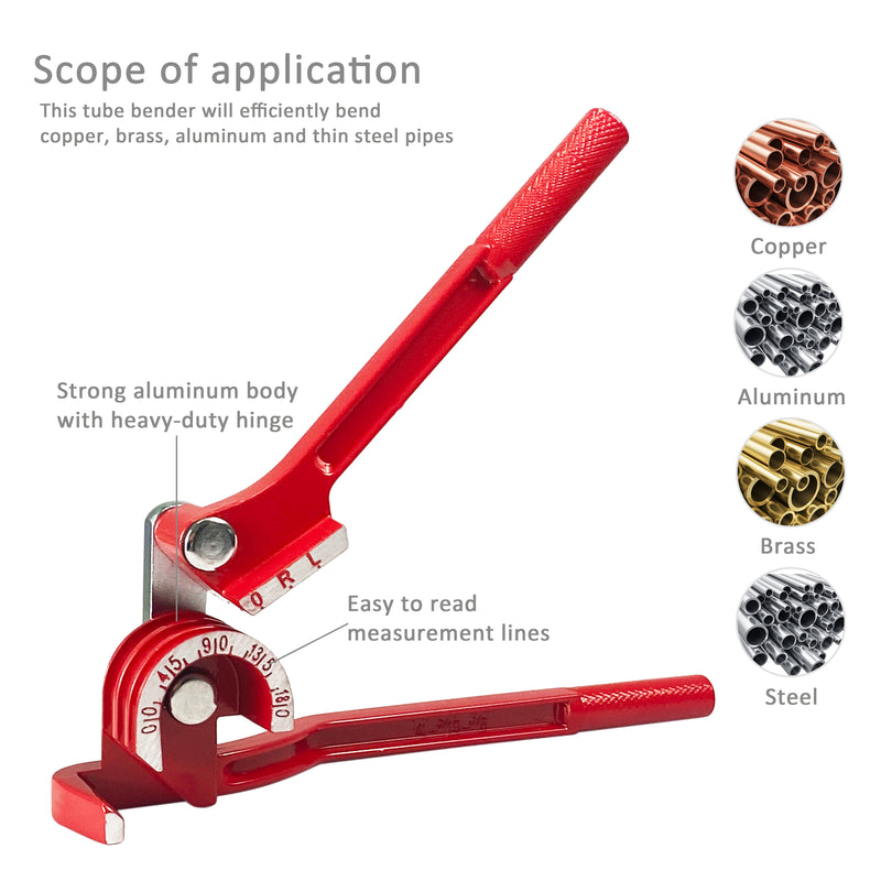 Tube Bender 0-180 Degrees Pipe Bender for 1/4, 5/16 and 3/8 IN Copper
