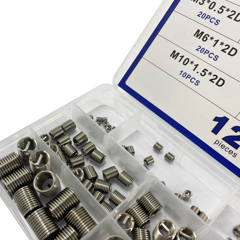 120pcs M3 M4 M 5 M6 M8 M10 M12 Wire Thread Inserts Steel Sheath Helicoil Type Screw Repair Sleeve Assortment Kit with Plastic Box