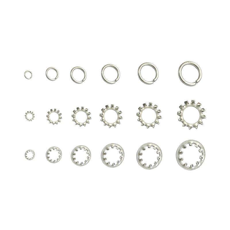 Lock Washer 720-Piece Assortment Kit – Metric 6mm, 8mm, 10mm and SAE 1/4in, 5/16in, 3/8in Star and Split Washers