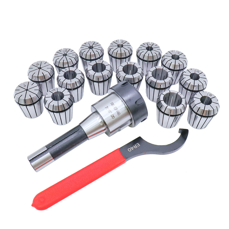 R8 Shank + 15 Pcs ER40 Collet Set + Wrench in Fitted Strong Box