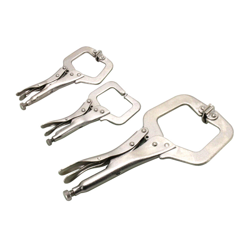 Heavy Duty Locking C-Clamp Set 11" 6" 3PC Carbon Steel C-Pliers Swivel Tips