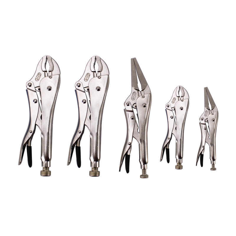 5 Piece 5", 7" & 10" Curved Jaw & 6" & 9" Long Nose Locking Pliers