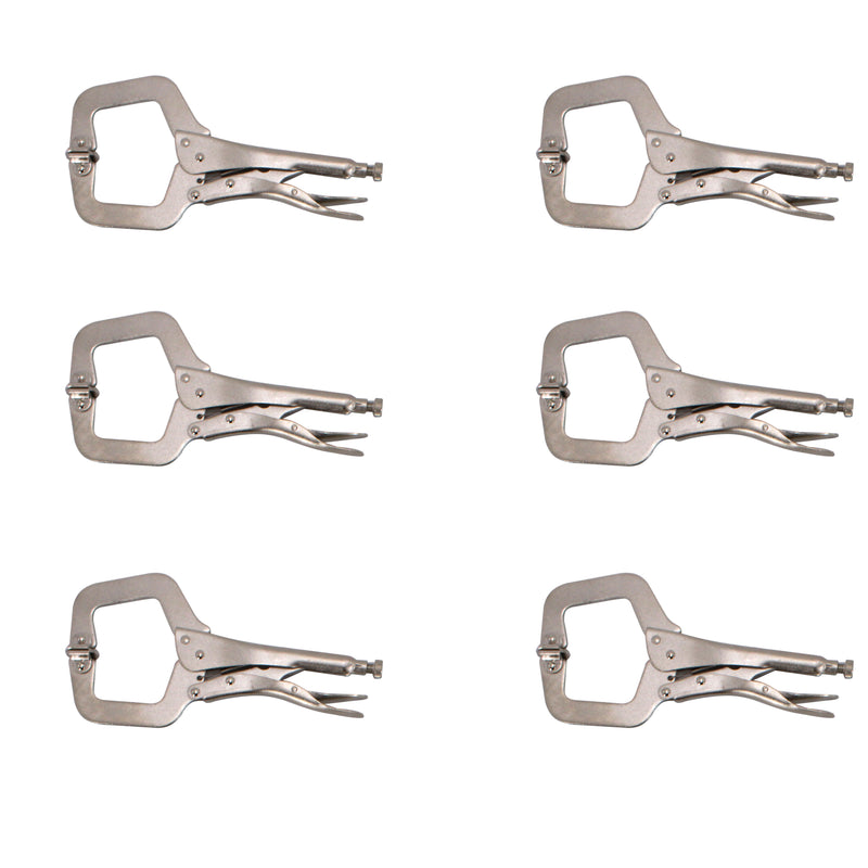 6 Pack - 11" C-Clamp Locking Pliers, Swivel Pads